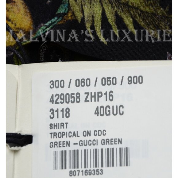 GUCCI SHIRT TROPICAL PRINT SILK CAPE TOP GROSGRAIN TIE BLOUSE sz IT 40 US 4 - Picture 10 of 12